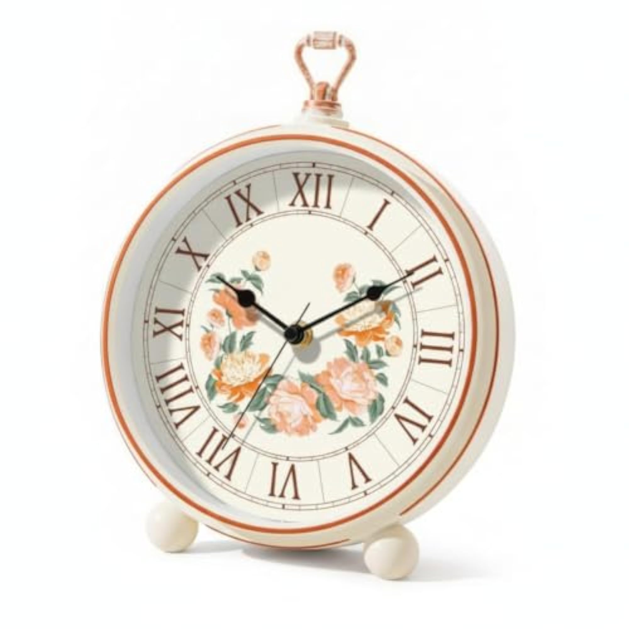 Copper-Toned Vintage Analog Clock with Floral Design